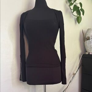 Free People Black Fitted Long Sleeve Bodysuit